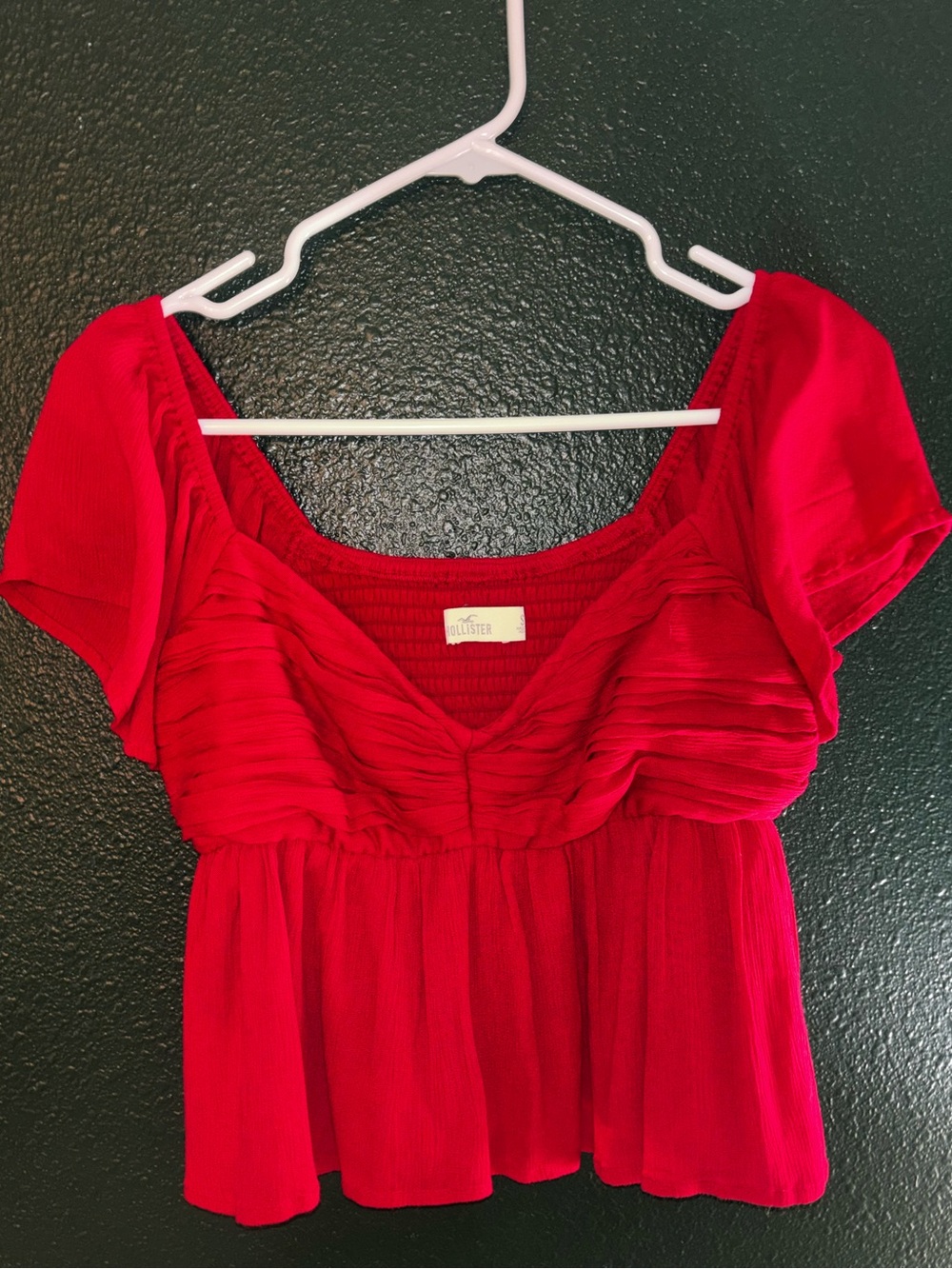 Hollister Vibrant Red Ruffle Peplum Blouse